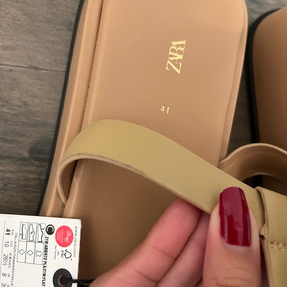 Zara Leather Embellished Flatform Sandals size 10 - Picture 5 of 9